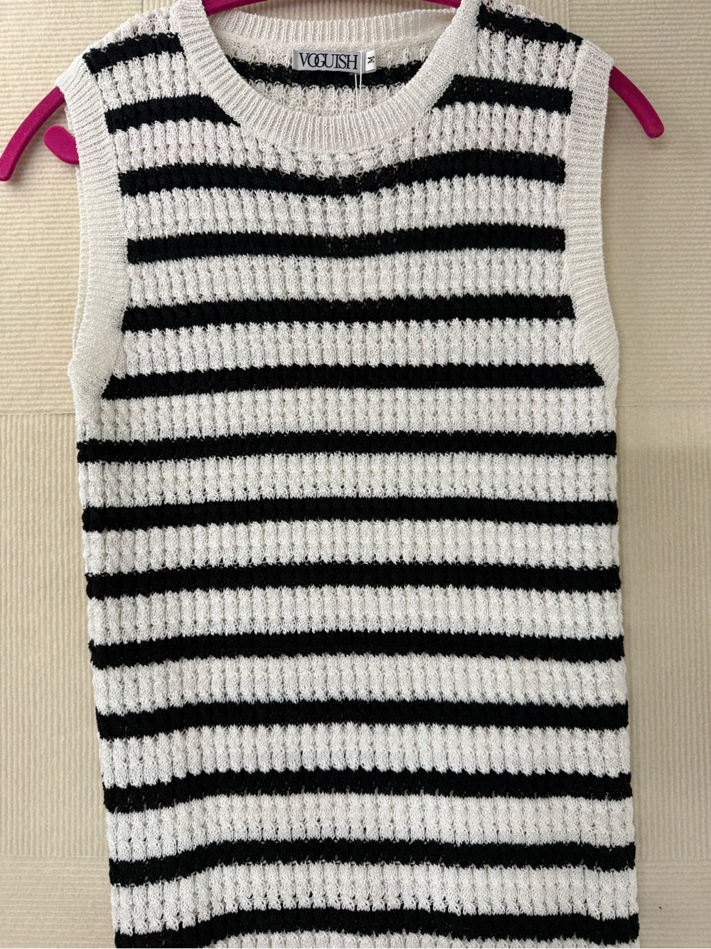 Striped Black & White Knit Sleeveless Top